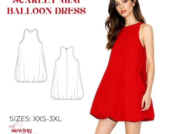 Scarlet Mini Balloon Dress Sewing Pattern | Sleeveless A-Line PDF (Digital Download)