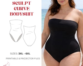 Patrón de costura para body Sculpt Curve – Traje de baño sin tirantes para principiantes (PDF, tallas 3XL - 6XL)