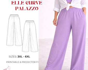 Elle Curve Palazzo Pants Sewing Pattern, Plus Size Wide Leg Lounge Pants (PDF Download)