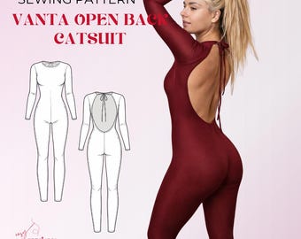 Patrón de costura Vanta Open Back Catsuit, body de manga larga en PDF (descarga digital)