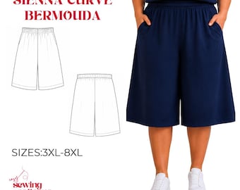 Sienna Curve Bermuda Shorts Sewing Pattern | Plus Size Wide Leg, Elastic Waist (3XL-8XL)