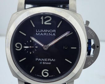 Reloj de lujo Panerai Luminor Marina eSteel vintage para hombre con esfera azul / Fabricado en Suiza / Automático / Caja de 44 mm / Reloj de diseño