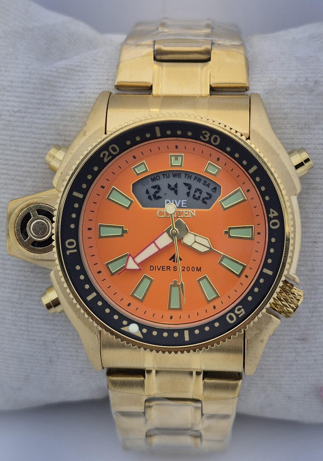 Gold Promaster Vintage Citizen Promaster Diver Watch: Gold-tone Ana-digi, Orange Dial ...