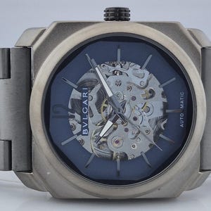 Bvlgari Skeleton Automatic Watch – Stainless Steel Octo Style Men's Blue Dial Mechanical Watch – Statement Designer Timepiece image 4