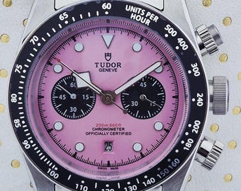Vintage Tudor Pink Dial Black Sub Dial Chrono Men's Automatic Wrist Watch All Working