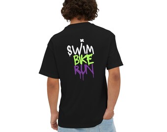 Graffiti Tri Colour Swim Bike Run Tee | Black Oversized Tee, Triathlon Design