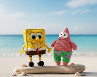 Amigurumi Sponge & Starfish Doll Pattern PDF – Crochet Cartoon Sea Characters – Handmade Toy Design