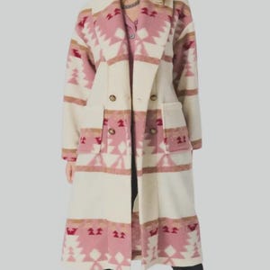 Kelly Reilly Yellowstone Beth Dutton Pink Coat | Womens Fleece Trench Printed Coat