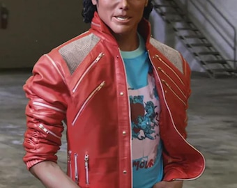 Michael Jackson Beat It Red Leather Jacket – 80s Retro Biker Costume