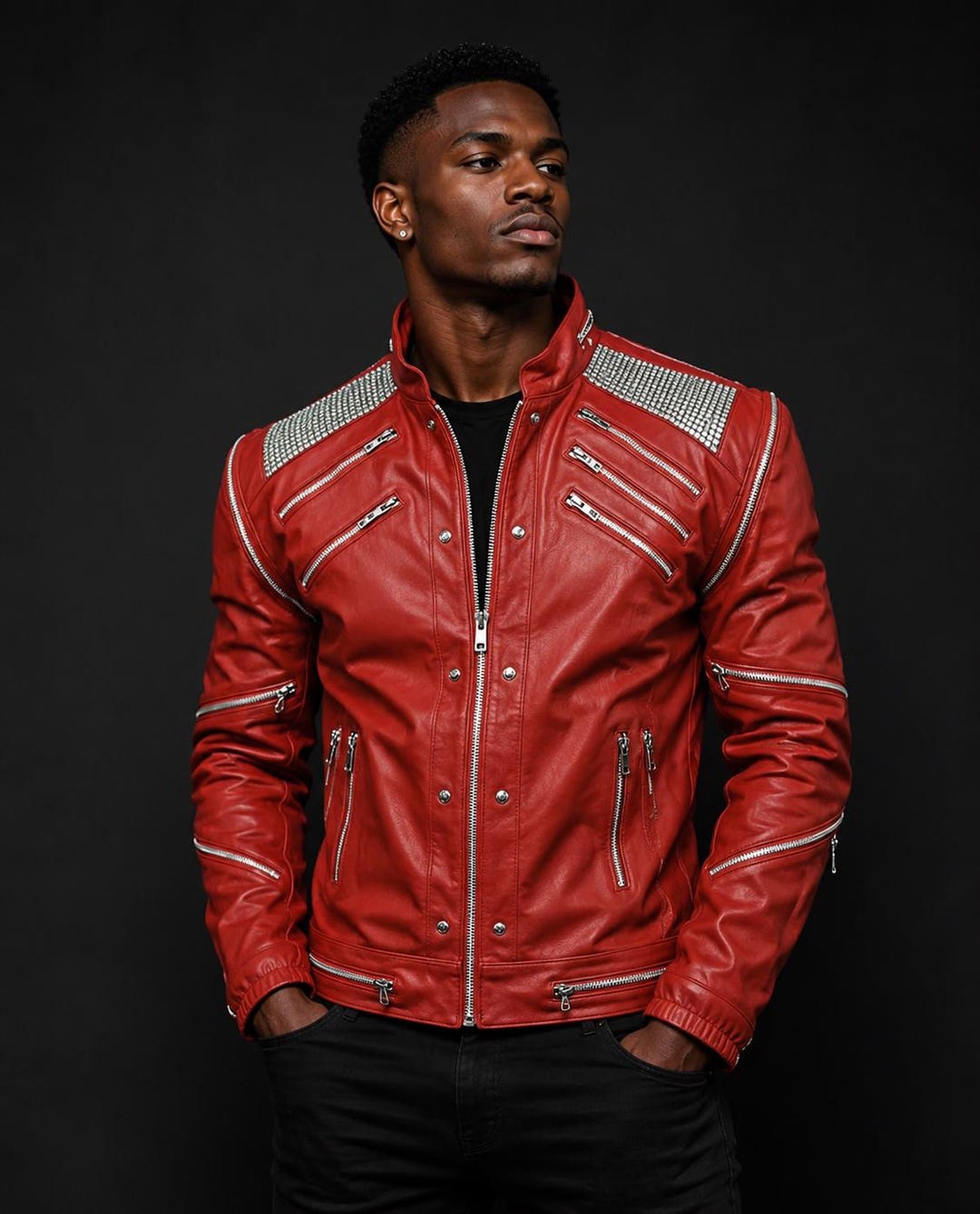 80-90's MIKEBIRNIES オールレザー スタジャン レッド XL Michael Jackson Beat It Red Leather Jacket – 80s Retro Biker