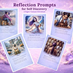 Self Discovery Reflection Prompts | Printable Tarot & Oracle Journal | 5 Prompt Pages PDF for Intuitive Journaling