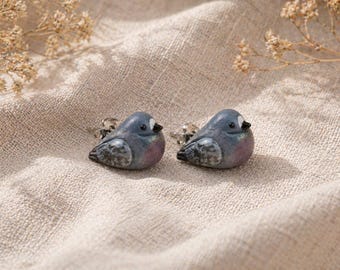 Pigeon Stud Earrings, Handmade Polymer Clay Pigeon Earrings, Cute Bird Posts, Dove Bird Jewelry, Bird Lover Gift