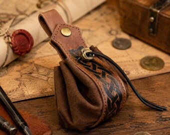 Medieval Viking Waist Pouch, Renaissance Belt Bag, Drawstring Knight Coin Purse, LARP Cosplay Accessory