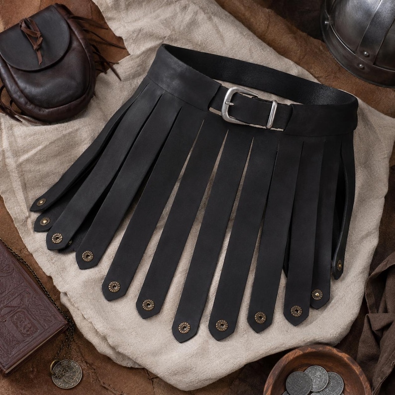 Medieval Viking Leather Belt Skirt, Renaissance Armor Waist Belt, Nordic Warrior Cosplay Costume Accessory image 5