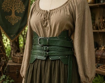 Leather Corset Belt, Wide Waist Cincher, Renaissance Armor, Handmade Steampunk Costume, Viking Larp Accessory, Underbust Corset, Unique Gift