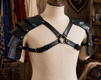 Men’s Medieval Shoulder Armor Harness, Viking PU Leather Knight Chest Belt, Renaissance LARP Cosplay Costume