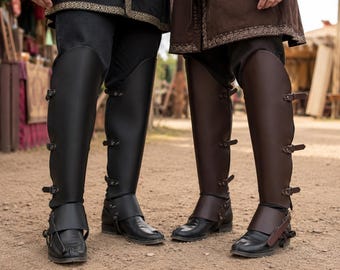 Medieval LARP Boot Covers, Viking Knight Shin Guards, Steampunk Costume Spats, LARP Renaissance Fair Greaves