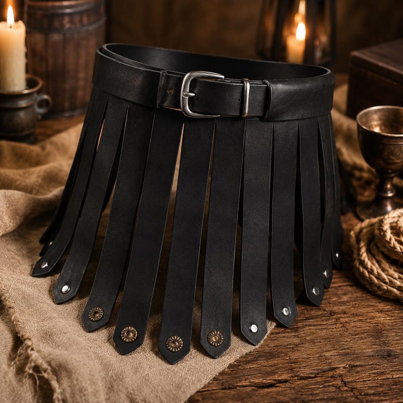 Medieval Viking Leather Belt Skirt, Renaissance Armor Waist Belt, Nordic Warrior Cosplay Costume Accessory image 7