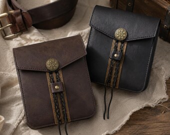 Medieval Viking Belt Bag, Nordic Faux Leather Pouch, Renaissance Faire Satchel, LARP Cosplay Storage Accessory