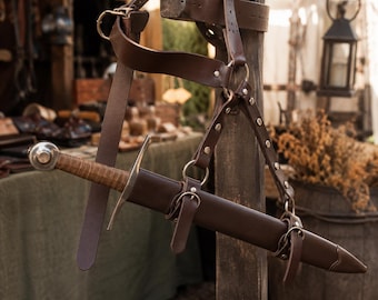 Middeleeuws zwaardriemharnas, Viking-piraten schedehouder van imitatieleer, Renaissance rapierholster