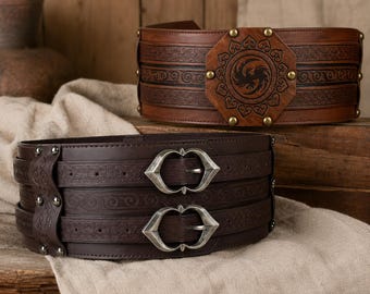 Brede riem in Vikingstijl, middeleeuws kunstleer harnaskorset, uniseks LARP-kostuumriem, cosplayaccessoire, renaissancistische eerlijke outfit