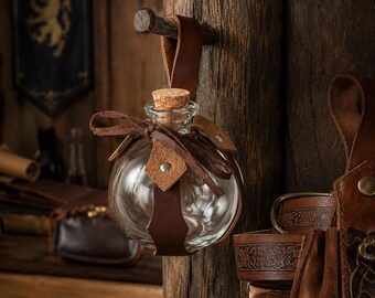 Leather Potion Bottle Holder, LARP Renaissance Accessory, Medieval Cosplay Belt Set, Viking PU Leather Waist Bag, Alchemy Potion Holder
