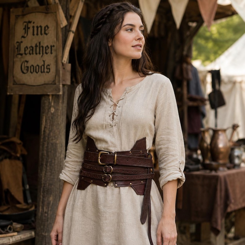 Leren korsetriem, brede tailleband, renaissancepantser, handgemaakt steampunkkostuum, Viking LARP-accessoire, onderbustecorset, uniek cadeau afbeelding 7