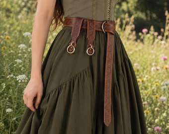 Renaissance rokriem, O-ringriem van kunstleer met bloemenprint, LARP-kostuumaccessoire middeleeuws Viking