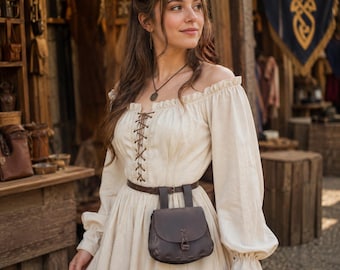 Vintage Medieval Belt Pouch, Renaissance Fair Waist Bag, Faux Leather LARP Fanny Pack, Fantasy Cosplay Hip Bag, Dark Brown Belt Bag