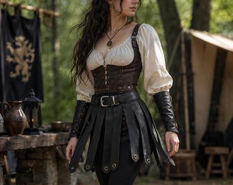 Medieval Viking Leather Belt Skirt, Renaissance Armor Waist Belt, Nordic Warrior Cosplay Costume Accessory