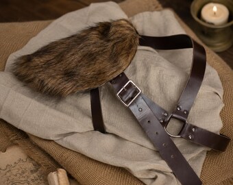 Medieval Knight Shoulder Armor, PU Leather Faux Fur Pauldron, Viking Warrior Cosplay Harness, LARP Renaissance Costume