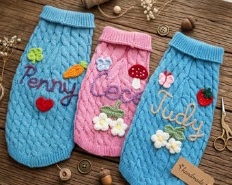 Custom Dog Name Sweater • Personalized Hand Embroidered Pet Pullover • Chunky Knit Dog Clothes • Custom Text Dog Jumper • Boho Dog Gift