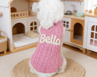 Custom Dog Name Sweater • Personalized Hand Embroidered Pet Pullover • Chunky Knit Dog Clothes • Custom Text Dog Jumper • Boho Dog Gift