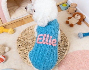 Custom Dog Name Sweater • Personalized Hand Embroidered Pet Pullover • Chunky Knit Dog Clothes • Custom Text Dog Jumper • Boho Dog Gift