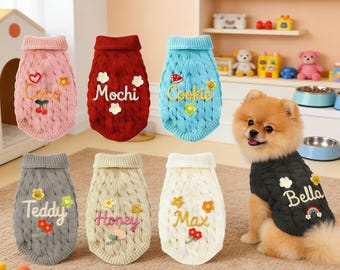 Custom Dog Name Sweater • Personalized Hand Embroidered Pet Pullover • Chunky Knit Dog Clothes • Custom Text Dog Jumper • Boho Dog Gift