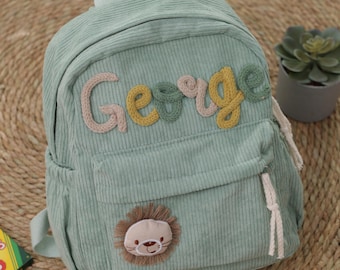 Personalized Corduroy Kids Backpack, Custom Name Toddler Backpack for Preschool, Mini Diaper Bag for Mom, Embroidered School Bag for Kids