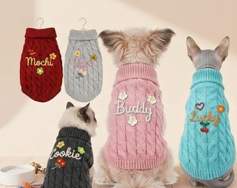 Custom Dog Name Sweater • Personalized Hand Embroidered Pet Pullover • Chunky Knit Dog Clothes • Custom Text Dog Jumper • Boho Dog Gift