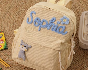 Personalized Corduroy Kids Backpack, Custom Name Toddler Backpack for Preschool, Mini Diaper Bag for Mom, Embroidered School Bag for Kids