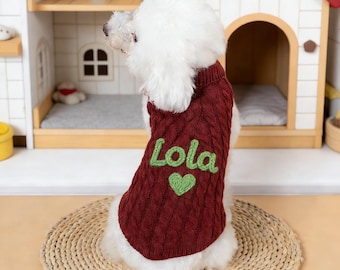 Custom Dog Name Sweater • Personalized Hand Embroidered Pet Pullover • Chunky Knit Dog Clothes • Custom Text Dog Jumper • Boho Dog Gift