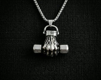 Stainless Steel Dumbbell Pendant Necklace, Fitness Bodybuilding Charm, Gym Lover Jewelry