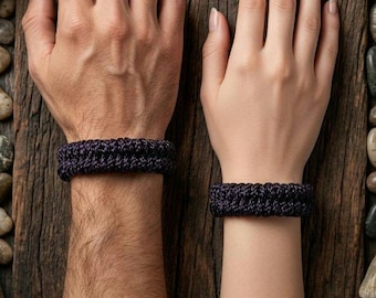 Handmade Black Macrame Bracelet, Adjustable Boho Woven Cord Jewelry