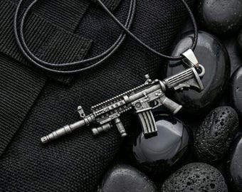 Tactical Inspired Pendant Necklace, Silver-Tone, Black Cord, Unisex Streetwear Accessory