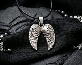 Silver Angel Wing Necklace, Gothic Pendant, Unisex Y2K Jewelry
