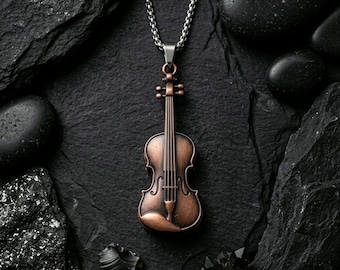 Violin Pendant Necklace, Detailed Music Lover Jewelry, Unisex Classical Accessory