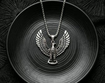 Stainless Steel Falcon Eagle Pendant Necklace, Viking Bird Wing Jewelry, Strength Symbol Him