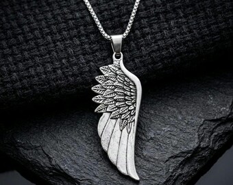 Angel Wing Pendant Necklace, Stainless Steel Memorial Jewelry, Spiritual Unisex Accessory