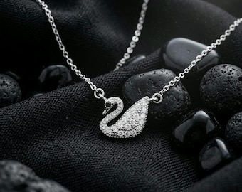 Sparkling Crystal Swan Pendant Necklace, Silver-Tone Elegant Bird Jewelry