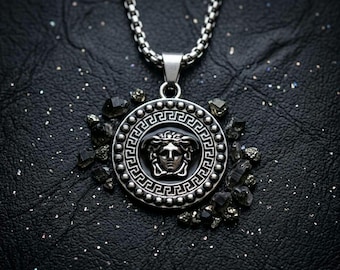 Medusa Coin Pendant Necklace | Stainless Steel Mythology Chain | Vintage Black Silver