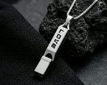 LOVE Whistle Pendant Necklace, Stainless Steel, Unisex Romantic Jewelry