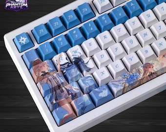 Cartethyia Blue Keycaps Set – 125 Keys Custom Keycaps | PBT Cherry Profile Anime Keycaps | ANSI ISO Layout | Mechanical Keyboard Decoration